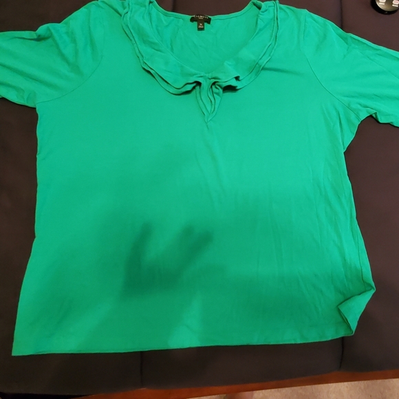 Talbots Women's Green Ruffle Front V-neck 3/4 Tee - Picture 7 of 14